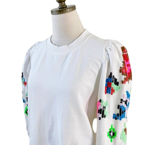 Essentiel Antwerp White Cotton Sweatshirt w Multicolor Sequin Detail Size Small - Picture 3 of 13